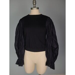 Alice + Olivia L Kirie Combo Sleeve Mock Neck Sweater Wool Silk Luxury Elevated